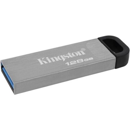 Memoria USB Kingston Kyson 3.2 plateada con abertura para colgador