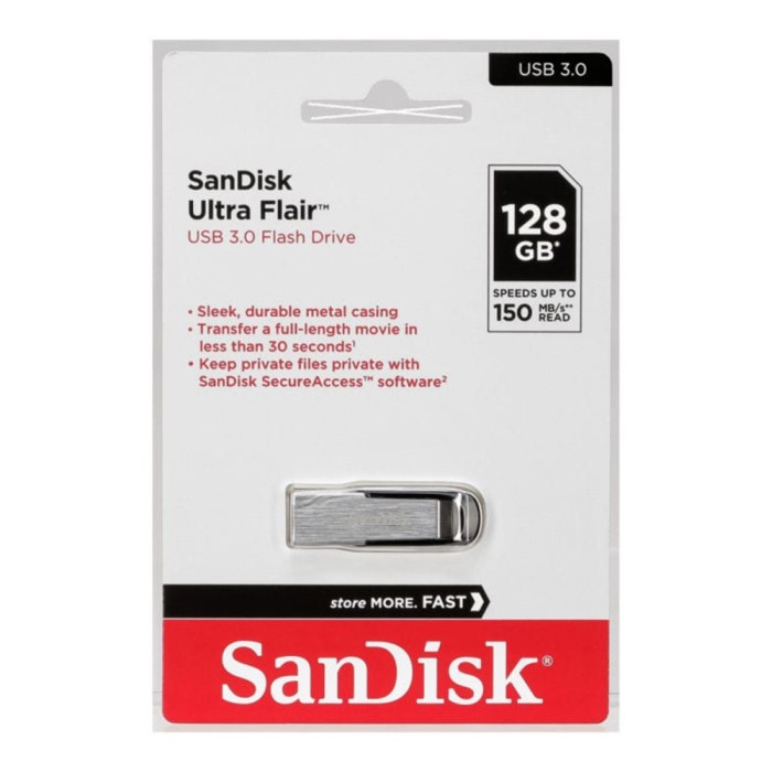 Experimenta la potencia de la memoria USB SanDisk Ultra Flair 3.0 con su diseño compacto y alta velocidad de transferencia.