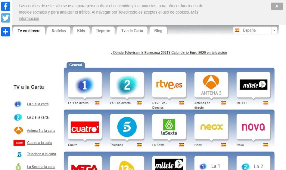 Pantallas de TV online de diferentes países en Teledirecto.es