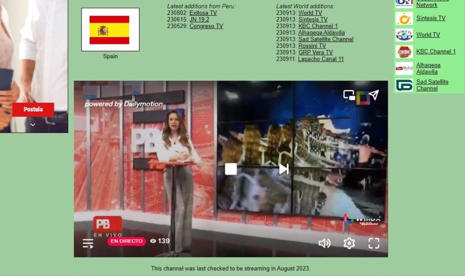 Canales de televisión y emisoras de radio en línea.