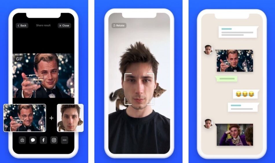 Una imagen que muestra una selección de logotipos de aplicaciones de DeepFake junto con una representación visual de un video manipulado.