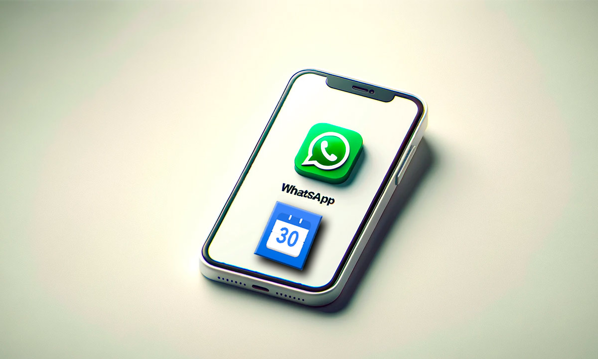 Una imagen que muestra un teléfono con la aplicación WhatsApp abierta y un calendario integrado.