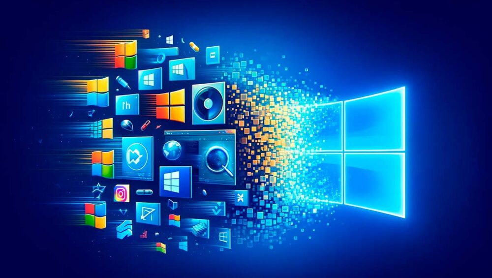 Iconos de programas clásicos de Windows con marca de advertencia