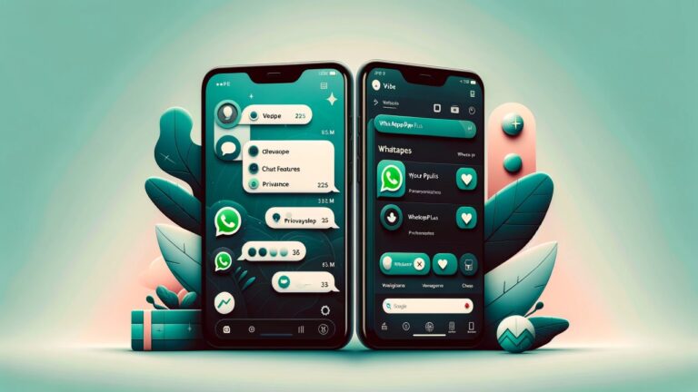 Smartphone mostrando la interfaz de WhatsApp Plus con opciones de personalización y privacidad avanzadas.