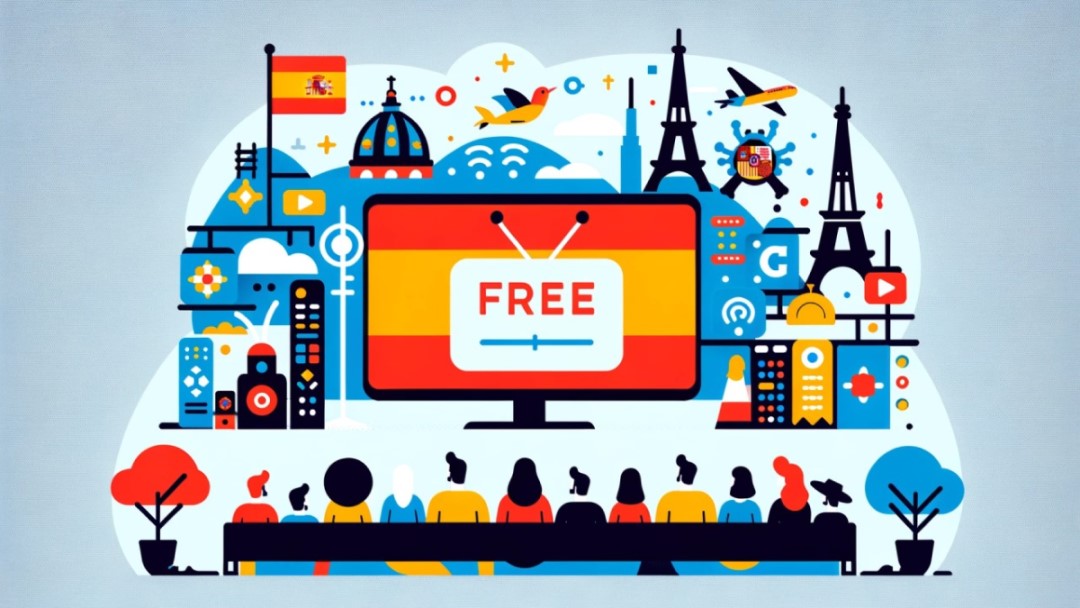 Expatriados en España viendo televisión gratuita, simbolizando la integración cultural y diversidad
