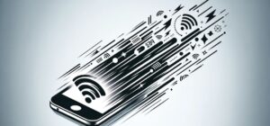 Móvil con señales de velocidad y símbolos de conexión a internet mejorada