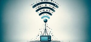 Transición de la televisión satelital al streaming, con una antena parabólica transformándose en un símbolo de Wi-Fi.