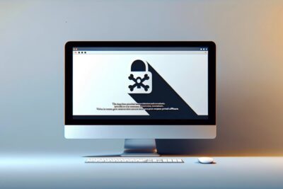 Advertencia de Adobe sobre software pirata en pantalla de computadora con símbolo de seguridad.