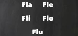 Diseño minimalista con las sílabas fla, fle, fli, flo, flu simbolizando la diversidad del español.