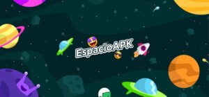 Universo digital de aplicaciones y juegos Android en espacio virtual.